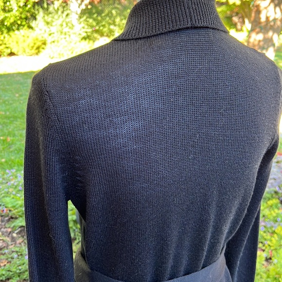 Genuine Leather & Wool Belted Cardigan Jacket - Picture 6 of 11